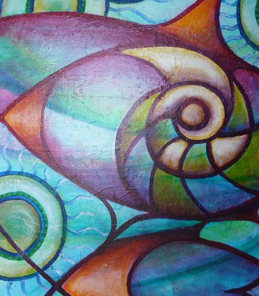 Alain Augias Aquaparty 80x60 marouflage sur bois