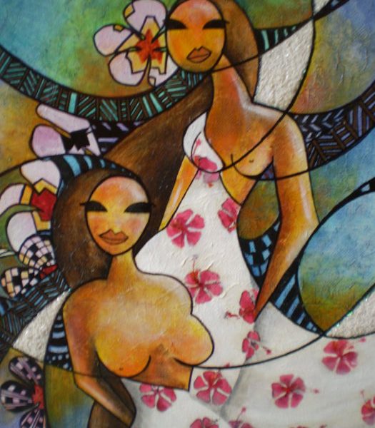 Alain Augias Les jumelles 80x60 marouflage sur bois