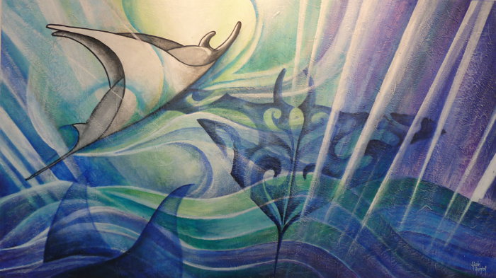 Alain Augias Mantas 120x80 marouflage sur bois